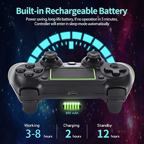 Sanliova Wireless Controller for PS4 Controller, Wireless Joystick for Ps4/Pro/3/Slim/PC, Touch Panel Gamepad with Dual Vibration and Audio Function, LED Indicator USB Cable, Green Line