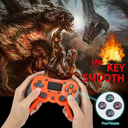 Sanliova Wireless Controller for PS4, Wireless Joystick for Ps4 with Turbo, Touch Panel Gamepad with Dual Vibration and LED Indicator Audio Function, LED Indicator USB Cable, Orange