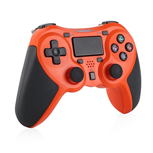 Sanliova Wireless Controller for PS4, Wireless Joystick for Ps4 with Turbo, Touch Panel Gamepad with Dual Vibration and LED Indicator Audio Function, LED Indicator USB Cable, Orange