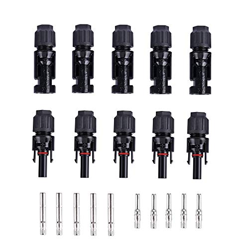 SARONIC MC4 Conectores de cable de panel solar macho/hembra, anillos de doble sello para un mejor efecto impermeable (5 pares)
