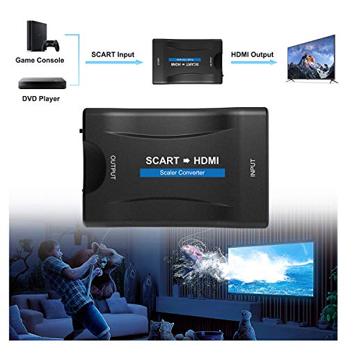 SCART a HDMI Convertidor, Convierte la Entrada de euroconector analógica en Salida HDMI 720P / 1080p (60Hz), para HDTV STB VHS Xbox PS3 Sky BLU-Ray DVD Player Monitor proyector