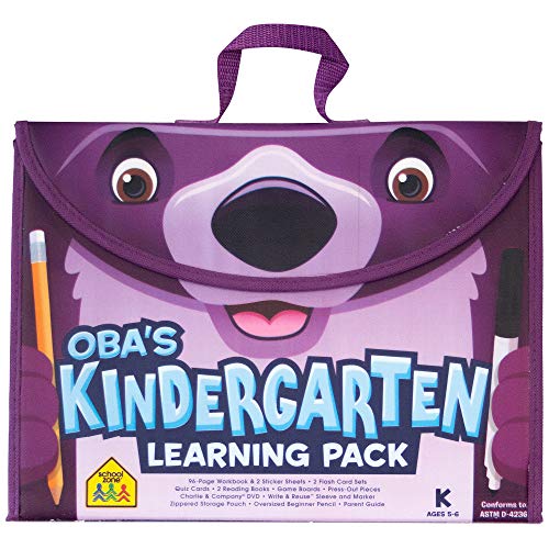 School Zone - Oba’s Kindergarten Learning Pack - Ages 5-6, Workbook, Flash Cards, Early Reading Books, Math, Writing Skills, Write & Reuse, Educational Games, Carrying Case, Pencil & Wipe-Clean Marker