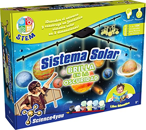 Science4you - Sistema Solar para Niños +8 Años - 21 Experimentos Cientificos: Planetas que Brillan en la Oscuridad y Proyector Planetario - Regalo Original, Juguete de Astronomia para Niños 8-12 Años