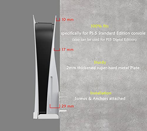 sciuU Soporte de Pared compatible con Consola PS5 Playstation 5, Placa de Metal Engrosado de Alta Resistencia, Metálico Accesorios Soporte Vertical con Rejillas de Ventilación para PS5 Console, Blanco