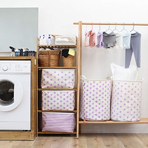 Sea Team - Recubrimiento impermeable de gran tamaño de 19.7 pulgadas,tela de algodón ramio, cesto de lavandería plegable, canasta cilíndrica de lona de arpillera, con elegante diseño de puntos morados
