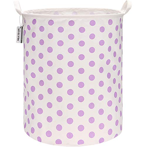 Sea Team - Recubrimiento impermeable de gran tamaño de 19.7 pulgadas,tela de algodón ramio, cesto de lavandería plegable, canasta cilíndrica de lona de arpillera, con elegante diseño de puntos morados
