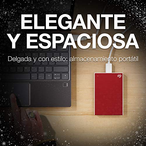 Seagate Backup Plus Slim, 2 TB, Disco duro externo portátil para PC y Mac, USB 3.0, 2 años servicios Rescue, Rojo (STHN2000403)