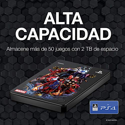 Seagate Game Drive para PS4 2 TB, Disco Duro portátil Externo HDD: USB 3.0, Avengers Special Edition – Team, compatible con PS4 y PS5 (STGD2000203)