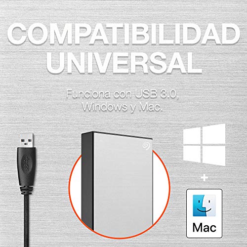 Seagate One Touch, 4 TB, Unidad Disco Duro Externa, Plateada, USB 3.0, PC, Mac, Ordenador, 1 año MylioCreate, 4 meses Plan Adobe Creative Cloud Photography, 2 años de servicios Rescue (STKC4000401)