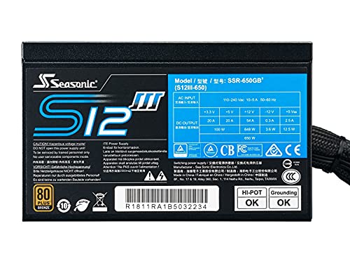 Seasonic S12III 650 - Fuente de alimentación de PC no Modular - 80 Plus Bronce - 650 vatios