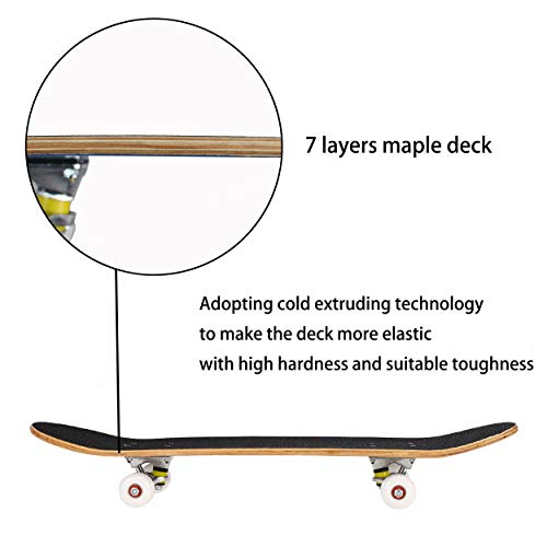 Seasonland Tabla de skate de 7 capas de 78,7 x 20,3 cm, tabla completa de skate de madera de arce para adolescentes, adultos, principiantes, niñas y niños (noche)