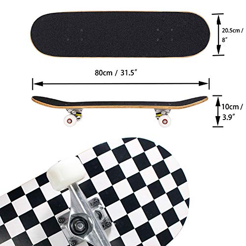 Seasonland Tabla de skate de 7 capas de 78,7 x 20,3 cm, tabla completa de skate de madera de arce para adolescentes, adultos, principiantes, niñas y niños (noche)