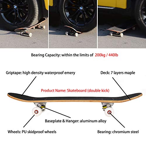 Seasonland Tabla de skate de 7 capas de 78,7 x 20,3 cm, tabla completa de skate de madera de arce para adolescentes, adultos, principiantes, niñas y niños (noche)