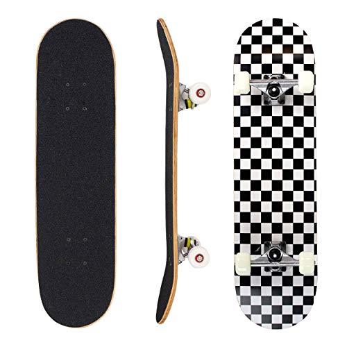 Seasonland Tabla de skate de 7 capas de 78,7 x 20,3 cm, tabla completa de skate de madera de arce para adolescentes, adultos, principiantes, niñas y niños (noche)