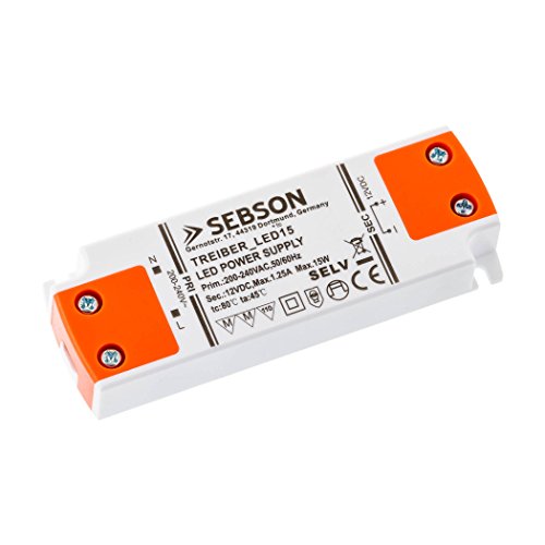 SEBSON® Transformador 12V 220V, 15W Driver LED extraplano 102x35x16mm - Tensión Constante para Lámparas LED GU4 MR11 MR16