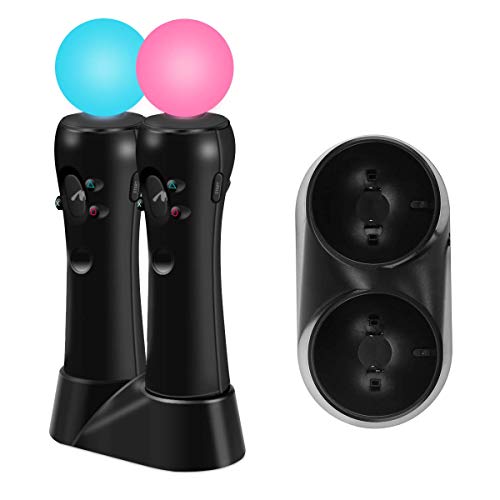 SEESEE.U Estación de carga dual para mando de Playstation Move, estación de carga USB compatible con PS3 / PS4 VR Motion Controller – Negro