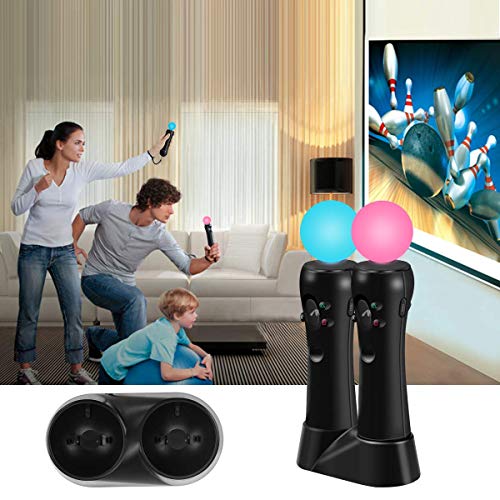 SEESEE.U Estación de carga dual para mando de Playstation Move, estación de carga USB compatible con PS3 / PS4 VR Motion Controller – Negro