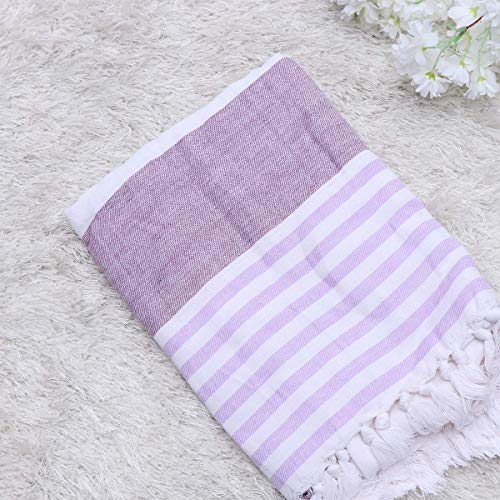 SEESEE.U Toalla de Playa 1 Pieza Toalla de baño de Playa turca Algodón Puro Patrón de Rayas Toalla de Playa con Flecos Sauna Playa Gimnasio Toalla de Piscina Púrpura