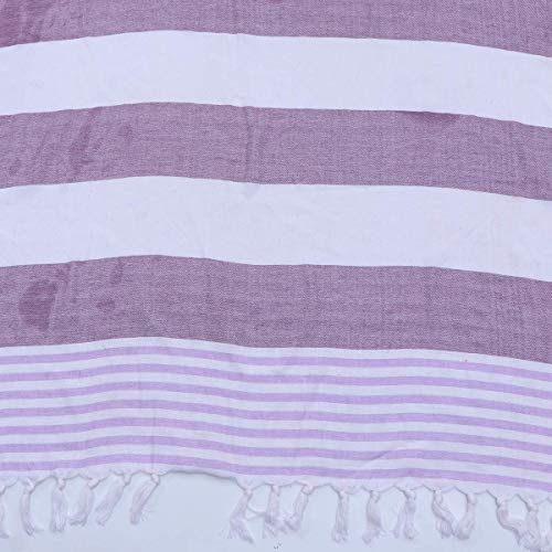 SEESEE.U Toalla de Playa 1 Pieza Toalla de baño de Playa turca Algodón Puro Patrón de Rayas Toalla de Playa con Flecos Sauna Playa Gimnasio Toalla de Piscina Púrpura