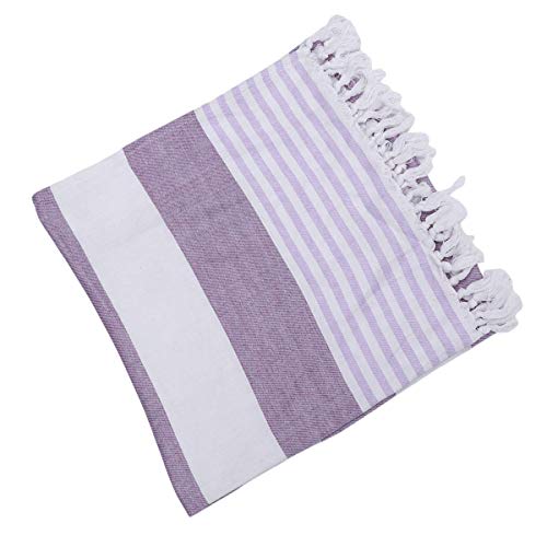 SEESEE.U Toalla de Playa 1 Pieza Toalla de baño de Playa turca Algodón Puro Patrón de Rayas Toalla de Playa con Flecos Sauna Playa Gimnasio Toalla de Piscina Púrpura