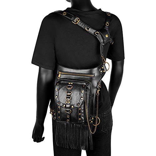 Segater Bolsa de cintura gótica Steampunk, bolsa de brazo de pierna caída, paquete de riñonera de cintura y hombro, bolsa de bolsa negra para senderismo al aire libre