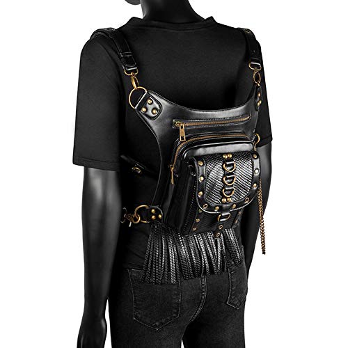 Segater Bolsa de cintura gótica Steampunk, bolsa de brazo de pierna caída, paquete de riñonera de cintura y hombro, bolsa de bolsa negra para senderismo al aire libre