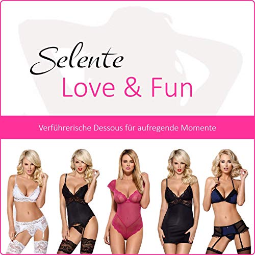 Selente Love & Fun - Juego de Ropa de Noche para Mujer, 3 Piezas, de Negligee/Babydoll, Tanga y Venda de satén, Negro y Turquesa S-M