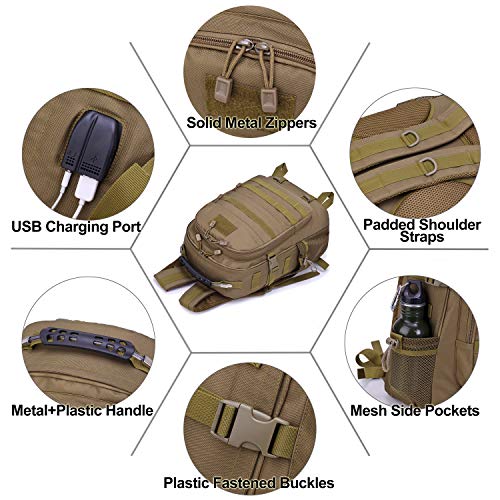 Selighting 35L Rucksack Backpack Mochila Táctica Militar Hombre Mochilas para Portátil 15,6 Pulgadas con Puerto de Carga USB para Trabajo Diario Escuela Viaje