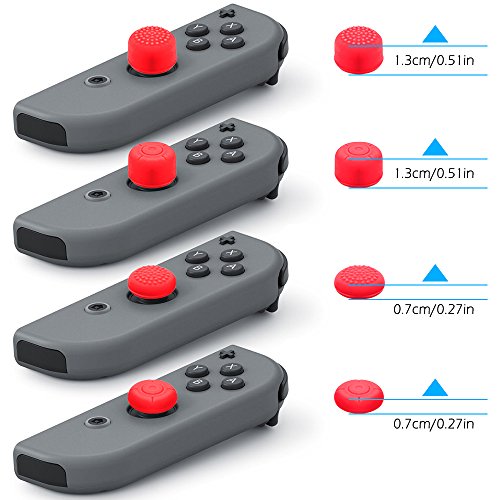 Senhai Funda Protectora para Nintendo Switch Joy-con con Tapa de Pulgar, Paquete de 2 Paquetes Anti-Deslizante de Silicona con 16 Almohadillas de Palo - Negro, Azul + Rojo