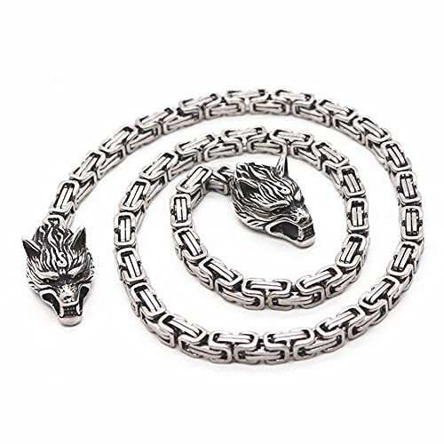 Serired Colgante de Martillo Vikingo de 2 Piezas Collar, Collar de Cadena Nórdico Odin Celtic Wolf Head King, Joyas Steam Heavy Punk de Acero Inoxidable 316L para Hombre,60cm