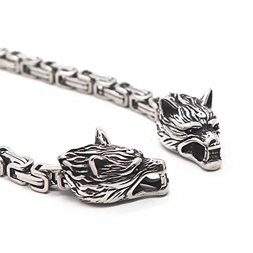 Serired Colgante de Martillo Vikingo de 2 Piezas Collar, Collar de Cadena Nórdico Odin Celtic Wolf Head King, Joyas Steam Heavy Punk de Acero Inoxidable 316L para Hombre,60cm