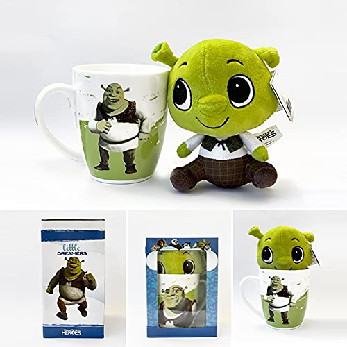 Set de regalo DreamWorks Heroes, Shrek, Kung Fu Panda, Madagascar, Home – Taza de 300 ml + peluche de peluche Little Dreamers Idea de regalo (Shrek – Oger)