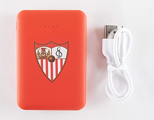 Sevilla Fútbol Club-Power Bank- Bateria Externa para móvil. Producto oficial Sevilla FC 5.000 mAh. Entrada Tipo C y Micro USB. Salida USB. Tamaño pequeño y ligero