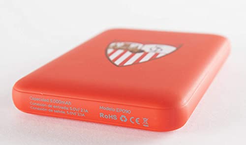 Sevilla Fútbol Club-Power Bank- Bateria Externa para móvil. Producto oficial Sevilla FC 5.000 mAh. Entrada Tipo C y Micro USB. Salida USB. Tamaño pequeño y ligero