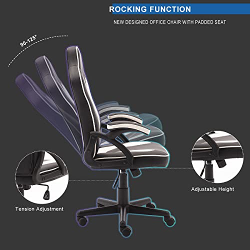 SHA XiaZhi Silla de Juegos, Silla de Oficina de Carreras con Respaldo Alto Reclinable, Ajuste de Altura de la Silla de Escritorio de Computadora Ergonómica de Cuero, Silla de Videojuegos de PC
