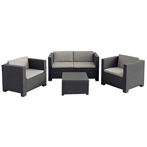 Shaf - Diva Confort | Set Muebles de Salon Exterior - Conjunto Muebles Jardin Exterior 4 Plazas | Fabricado en España con Materiales Reciclados - Color Grafito