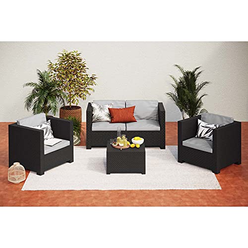 Shaf - Diva Confort | Set Muebles de Salon Exterior - Conjunto Muebles Jardin Exterior 4 Plazas | Fabricado en España con Materiales Reciclados - Color Grafito