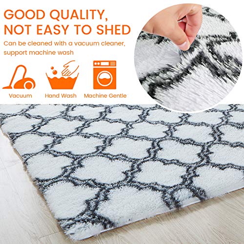 SHANNA Alfombra Salón, Terciopelo Súper Suave Alfombra Salon Grande, Alfombra Pelo Largo de Habitacion Dormitorio Salon Comedor - Lavable Antideslizante Alfombras Pelo Interior (Blanco, 80x160 cm)