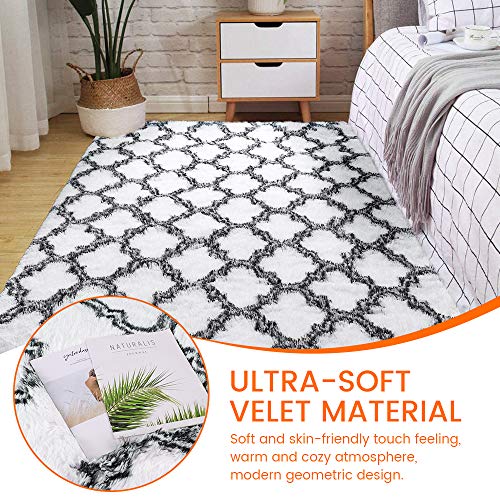 SHANNA Alfombra Salón, Terciopelo Súper Suave Alfombra Salon Grande, Alfombra Pelo Largo de Habitacion Dormitorio Salon Comedor - Lavable Antideslizante Alfombras Pelo Interior (Blanco, 80x160 cm)