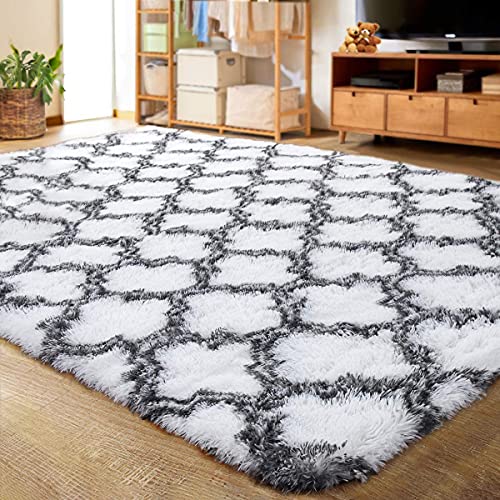 SHANNA Alfombra Salón, Terciopelo Súper Suave Alfombra Salon Grande, Alfombra Pelo Largo de Habitacion Dormitorio Salon Comedor - Lavable Antideslizante Alfombras Pelo Interior (Blanco, 80x160 cm)
