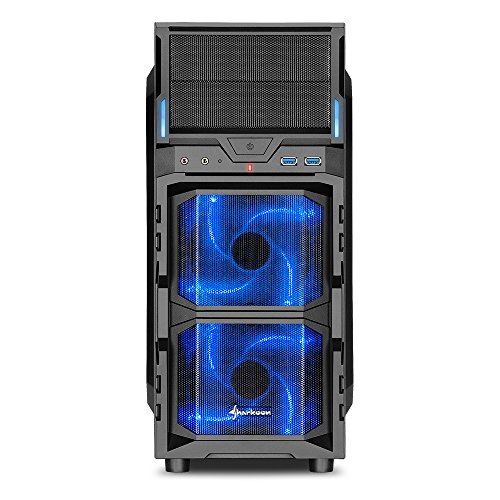 Sharkoon VG5-V - Caja de Ordenador Gaming (semitorre ATX, iluminación Azul, Incluye 2 Ventiladores LED, 2 bahías de 5,25”), Negro