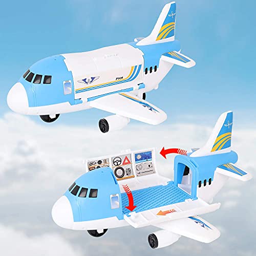 Shayson Transport Cargo Airplane Car Toy Play Set para niños y niñas de 3 años o más, Viene con 4 Autos, 1 helicóptero, Juguete Preescolar de Bricolaje para niños (Azul)