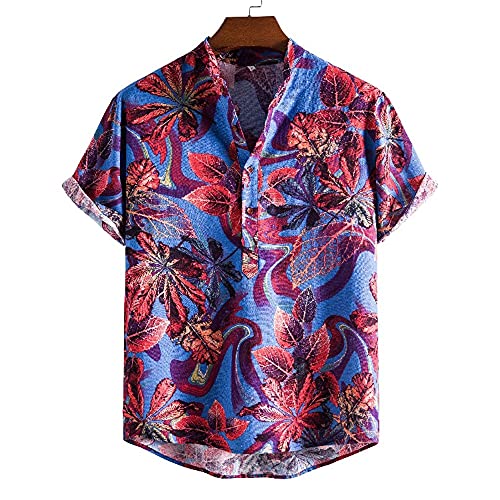 Shirt Hombres Transpirable Verano Botón Tapeta Manga Corta Hombres Shirt Casual Personalidad Moda Imprimir Hombres T-Shirt Tendencia All-Match Hawaii Hombres Shirt Playa C-03 M