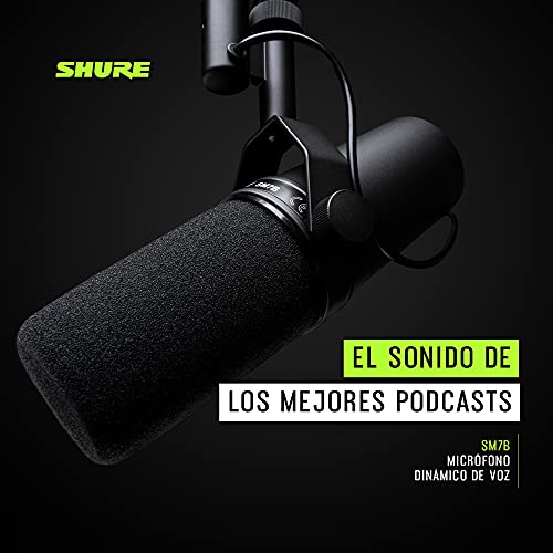 Shure SM7B Micrófono Dinámico Para Retransmisiones, Podcasts y Grabación, Micrófono de Estudio XLR para Música y Voz, Amplio Rango de Frecuencias, Sonido Cálido y Suave, Paravientos Desmontable, Negro