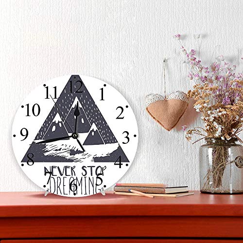 Silencioso Wall Clock Decoración de hogar de Reloj de Redondo,Cotizaciones, Grungy Vintage Motivational Snowy Mountain Tops Ilustración con Ice Blizzard ,para Hogar, Sala de Estar, el Aula