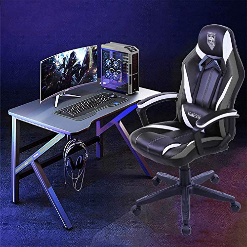 Silla de Juego para Adultos, Silla de Oficina con Masaje, Silla Gaming Grande, Silla de Oficina con Fibra de Carbono, Silla Gaming de Escritorio Ergonómica PC de Oficina, Apoyabrazos Acolchados(Gris)