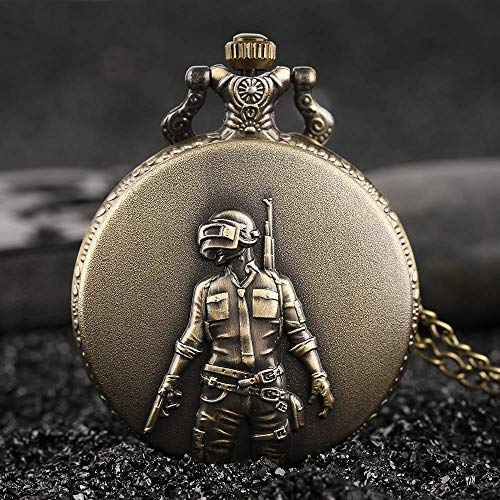 SILOLA Atractivo Reloj Bolsillo con Tema PUBG, Relojes Bolsillo con Caja Bronce Retro Hombre, Reloj Colgante Cadena delgaaleación hábil Regalos para Hombres Mujeres Niños