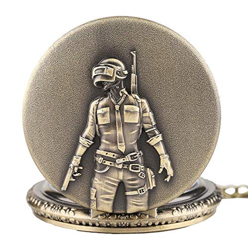 SILOLA Atractivo Reloj Bolsillo con Tema PUBG, Relojes Bolsillo con Caja Bronce Retro Hombre, Reloj Colgante Cadena delgaaleación hábil Regalos para Hombres Mujeres Niños