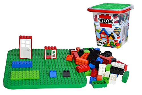 Simba 104114519 – Blox 500 Bloques de construcción en Cubo, para niños a Partir de 3 años, Diferentes Piedras, 16 Ventanas, 4 Puertas, con Placa Base, Totalmente Compatible, Colores Mezclados