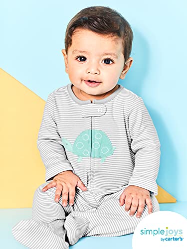Simple Joys by Carter's Neutral 2-Pack Cotton Footed Sleep and Play Infant Toddler-Bodysuit-Footies, Gris/Blanco, Tortuga/Llama, 3-6 Meses, Pack de 2